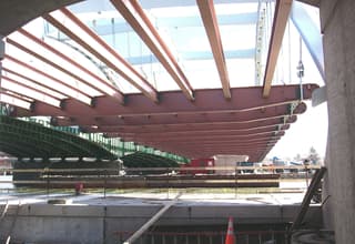 Frederick Douglass-Susan B. Anthony Memorial Bridge view from below superstructure during construction