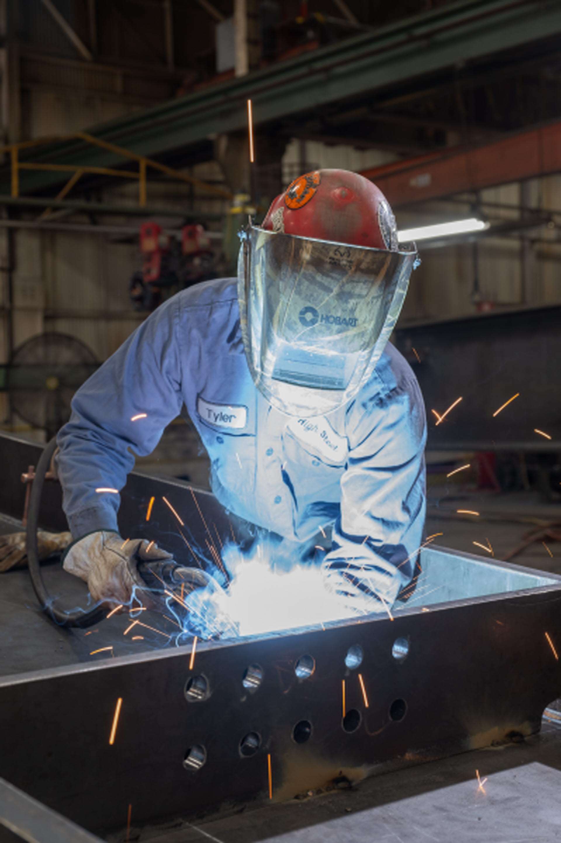 Welding a steel girder